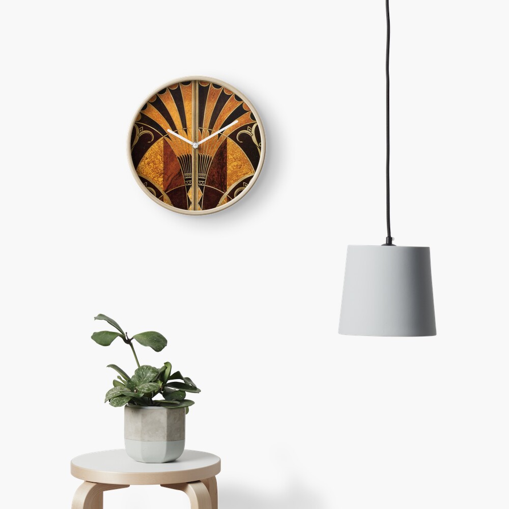 Art nouveau, art deco, vintage,elegant,chic,pattern,gold,wood,black,bronze,silver,beige Clock
