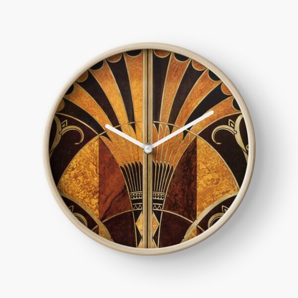 Art nouveau, art déco, vintage, élégant, chic, motif, or, bois, noir, bronze, argent, beige Horloge