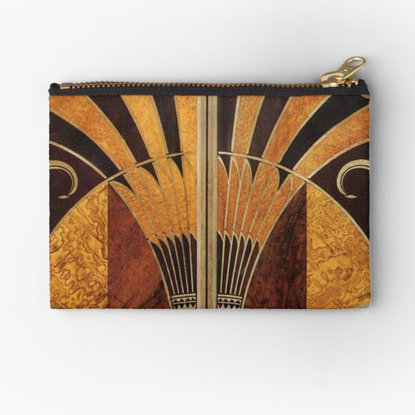 Art nouveau, art deco, vintage,elegant,chic,pattern,gold,wood,black,bronze,silver,beige Zipper Pouch