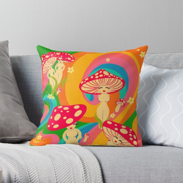 16x16 Starchild's Designs Colorful Trippy Psychedelic Magic Mushroom Rave Festival Throw Pillow Multicolor 