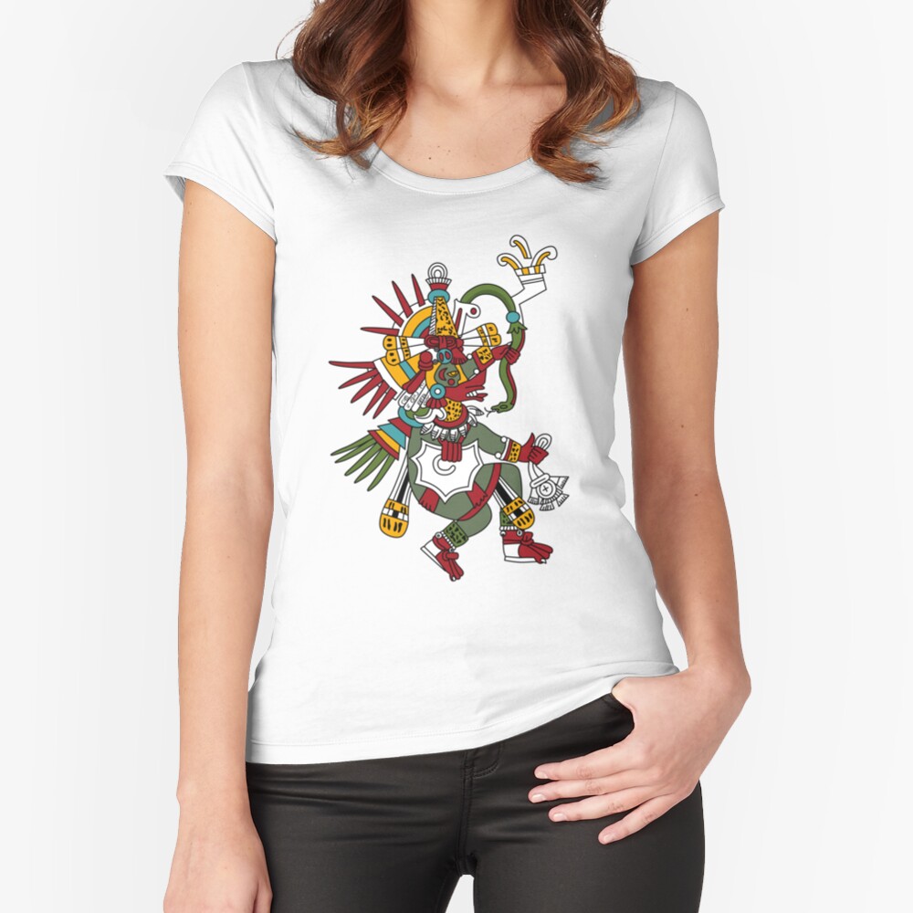 #Quetzalcoatl #featheredserpent #worship #Feathered Serpent Teotihuacan century Mesoamerican chronology veneration figure Mesoamerica Mexican religious center Cholula Maya area Kukulkan Fitted Scoop T-Shirt