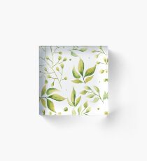 Herbaceous greens watercolor Acrylic Block