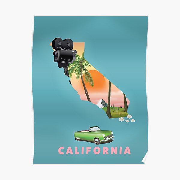 Póster «Mapa de California ilustrado viajes pster» de vectorwebstore
