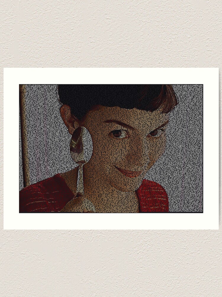 Alternate view of Text Portrait of Amelie Poulain with full French script of the movie Le Fabuleux Destin d'Amélie Art Print