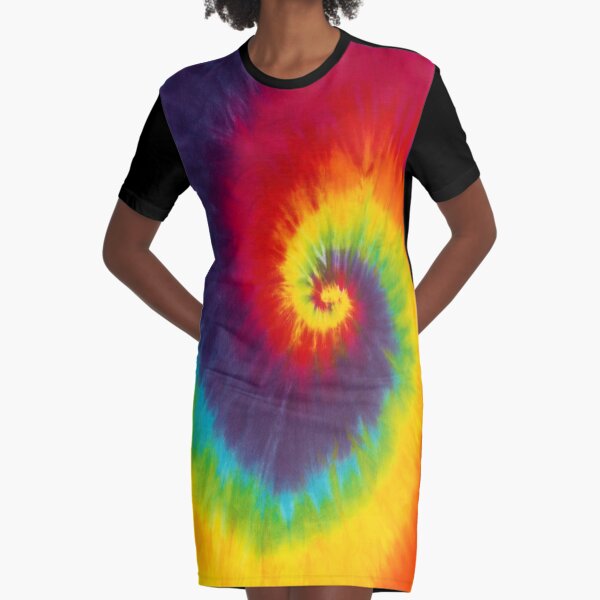 Rainbow Swirl Tie Dye Groovy Graphic T-Shirt Dress
