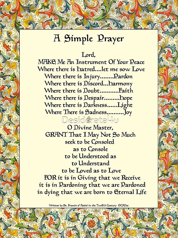 Tarjetas De Felicitacion San Francisco De Asis Simple Oracion Por La Paz De Desiderata4u Redbubble