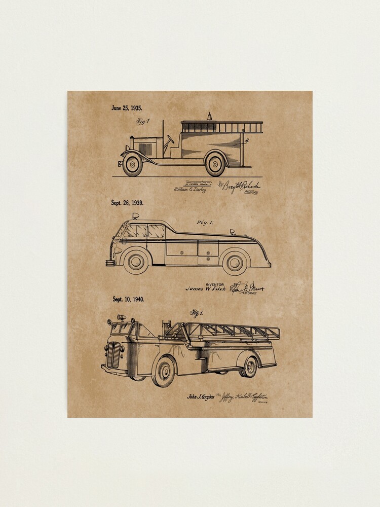 Vintage Fire Trucks Patent Art Photographic Print for Sale by MadebyDesign