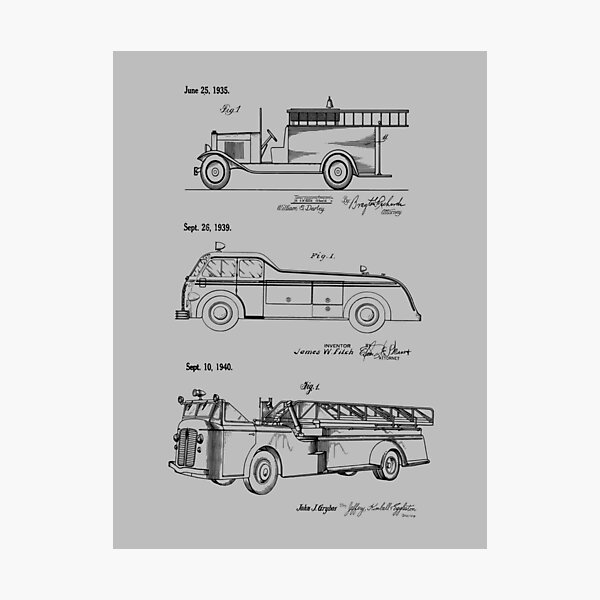 Vintage Fire Trucks Patent Art Photographic Print for Sale by MadebyDesign