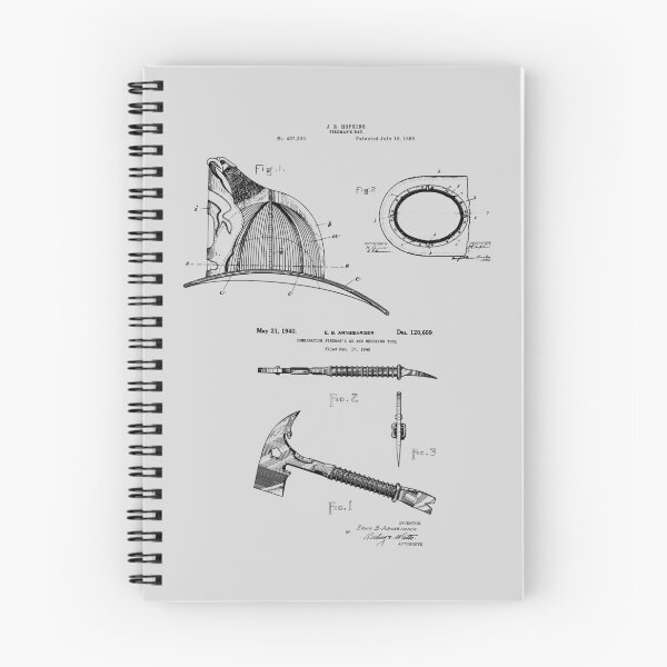 Item preview, Fireman Helmet and Axe Vintage Patent Prints designed and sold by MadebyDesign.