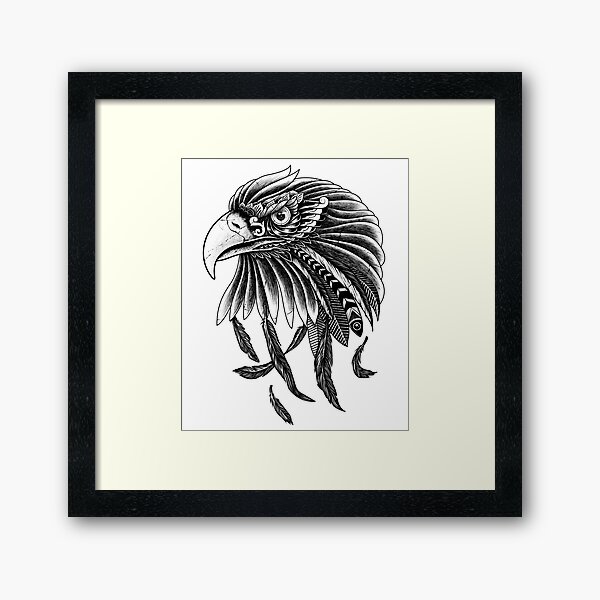 Impressive Hand Drawn Stylized Golden Eagle Portrait Framed Art Print
