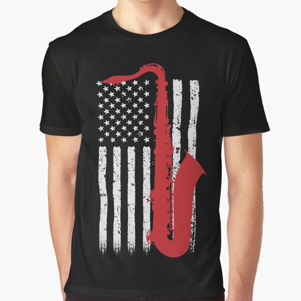 Saxofón regalo de arte: bandera estadounidense desgastada Camiseta gráfica