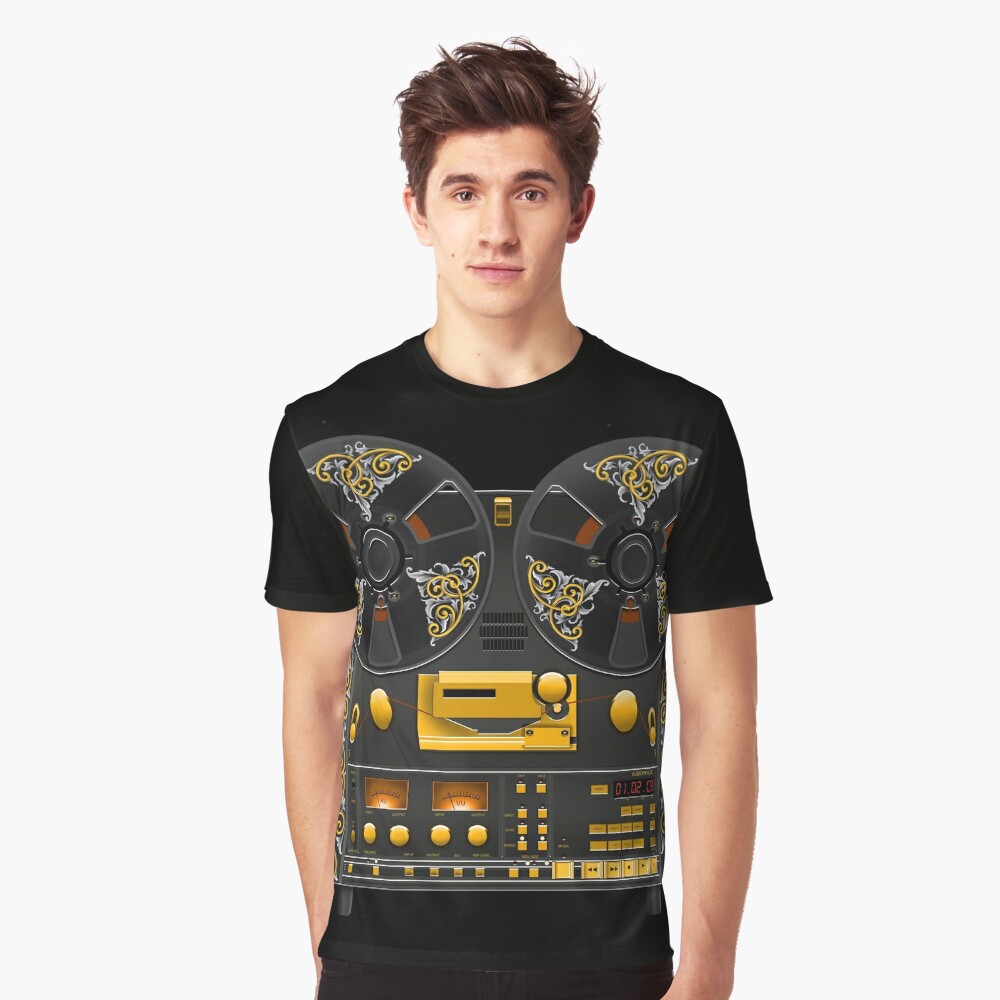  Reel to Reel Tape Deck Recorder with Vintage Scrolls T-Shirt :  Clothing, Shoes & Jewelry