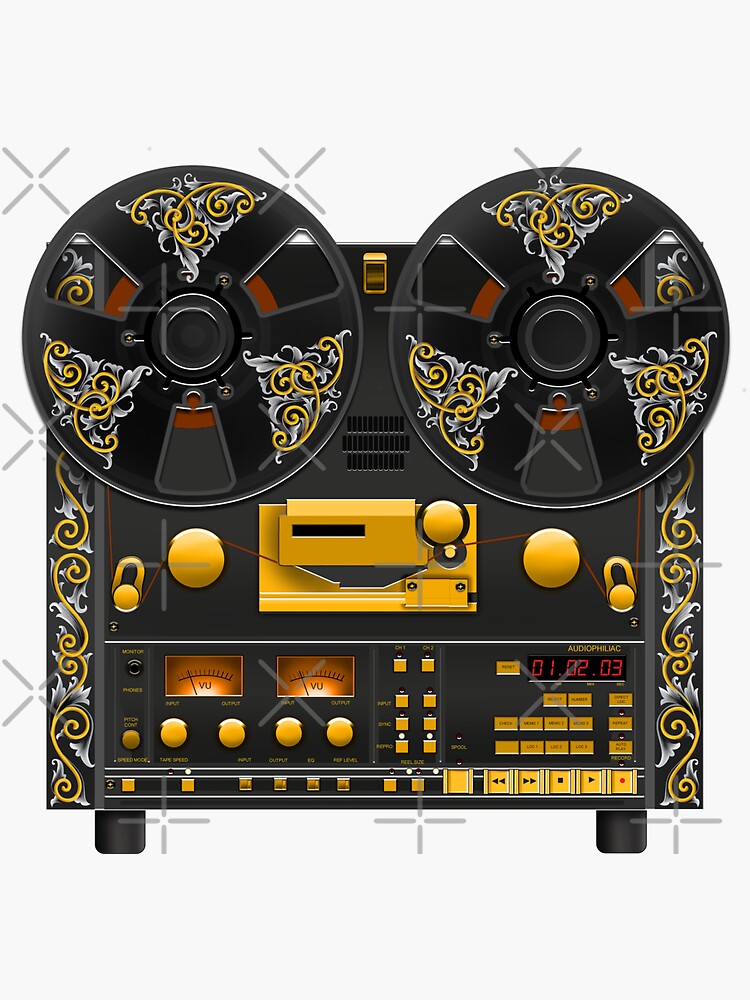 Reel to Reel Tape Deck Recorder with Vintage Scrolls | Sticker