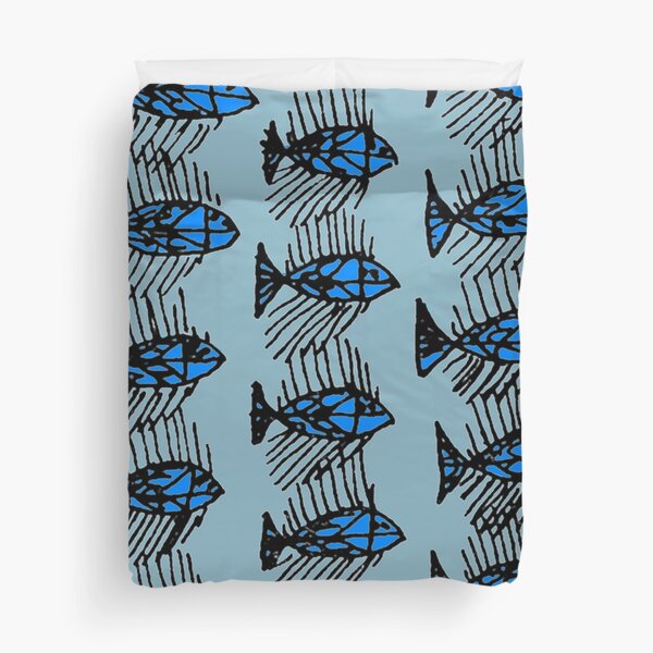 Black and Blue Abstract Fish Duvet Cover