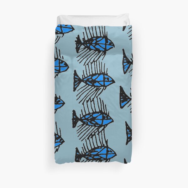 Black and White Abstract Fish Duvet Cover