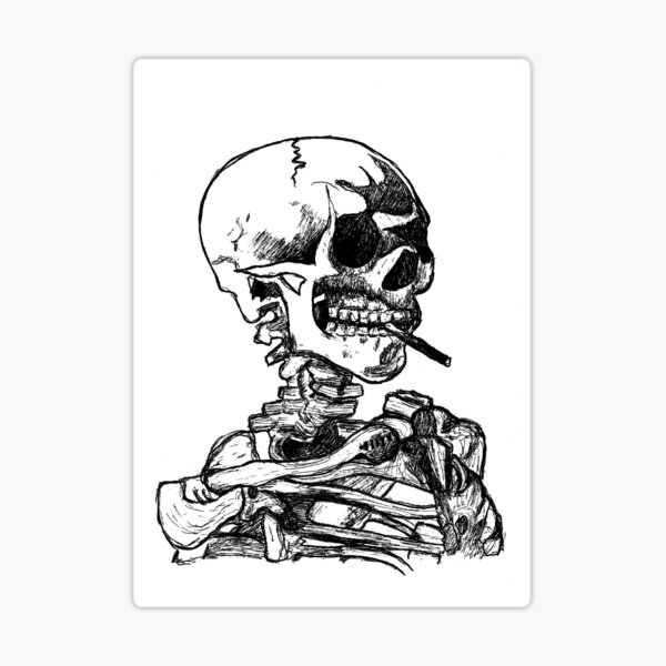 skull of a skeleton with burning cigarette tattoo Skull of a Skeleton with Burning Cigarette, Sketch