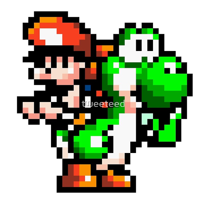 Yoshi av pixlar och baby Mario från Super Mario