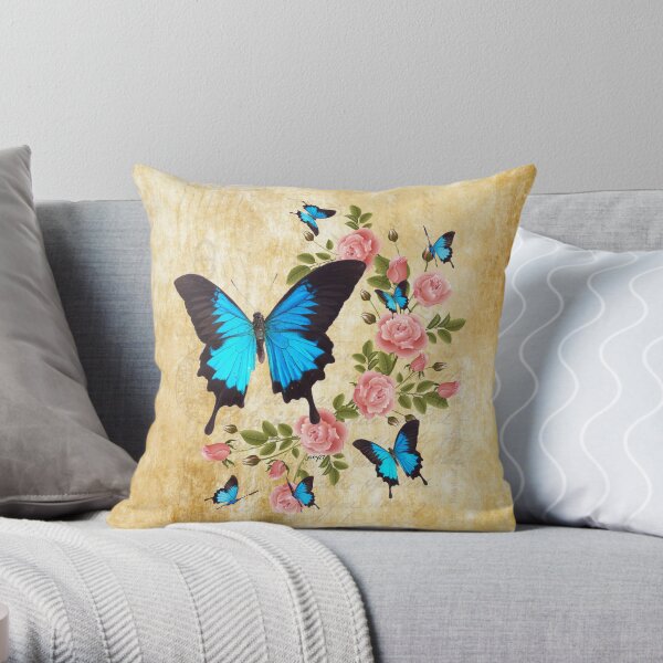 Ulysses Butterflies with Roses Throw Pillow