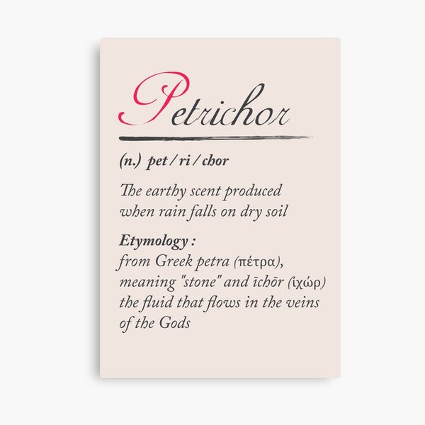 "Petrichor, dictionary definition, word meaning illustration, etymology