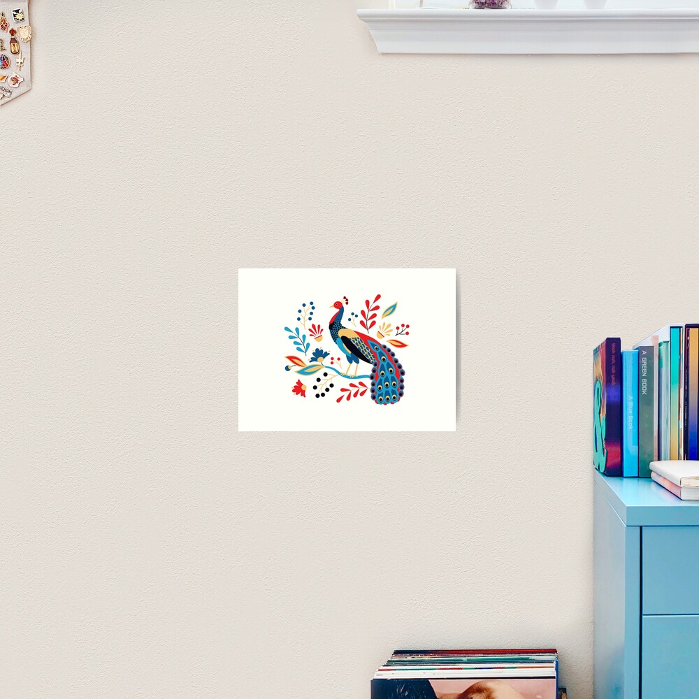 Folk Peacock Bright Art Print
