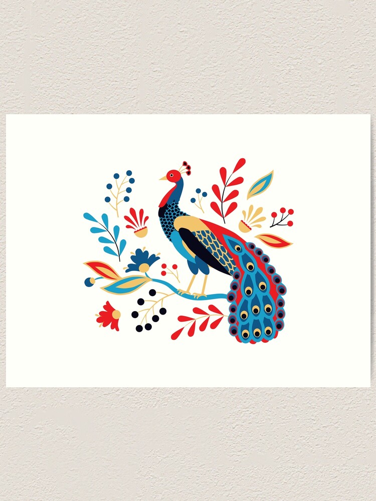 Alternate view of Folk Peacock Bright Art Print