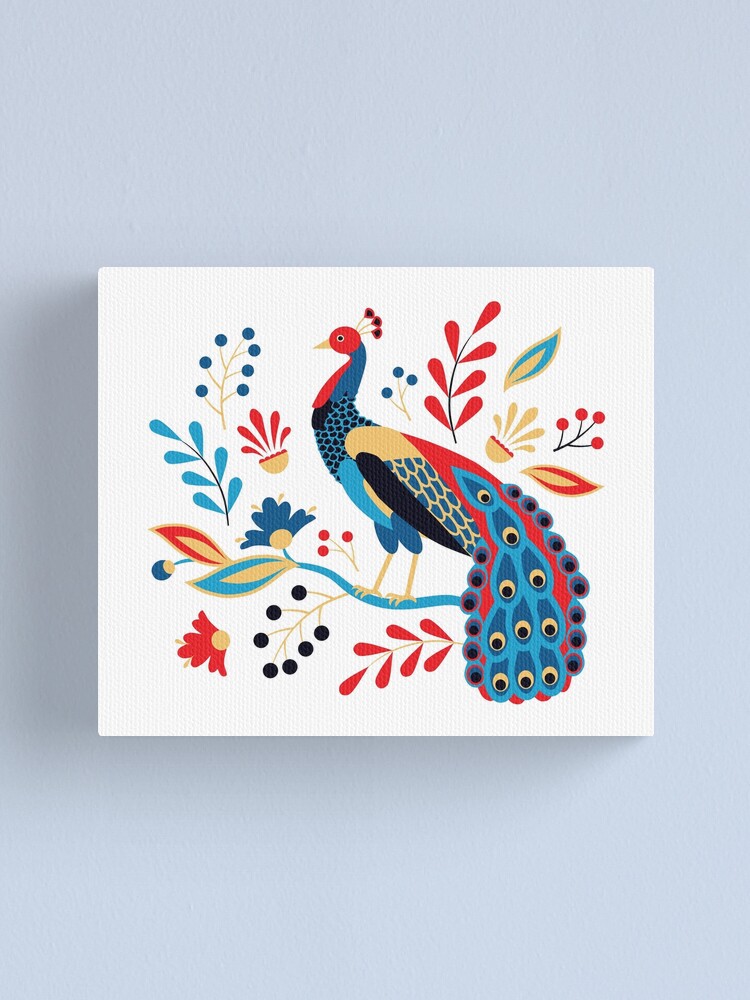 Alternate view of Folk Peacock Bright Canvas Print