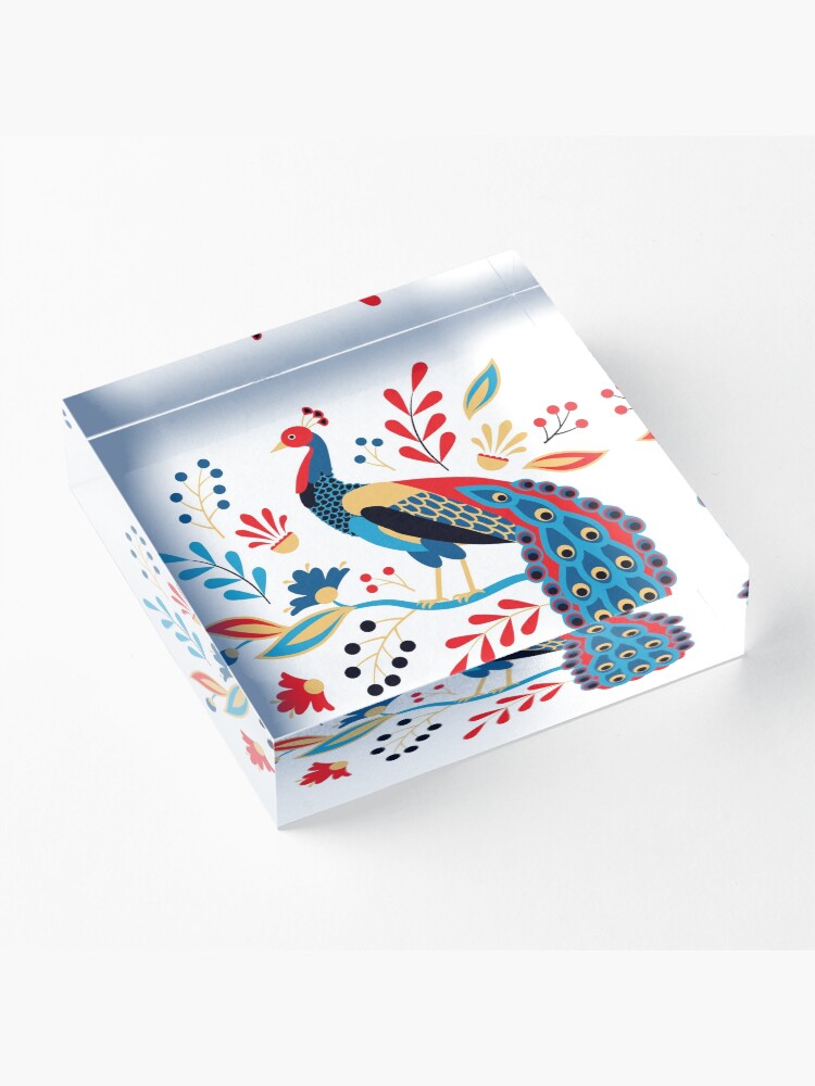 Alternate view of Folk Peacock Bright Acrylic Block