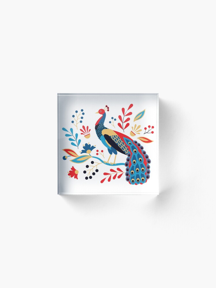 Alternate view of Folk Peacock Bright Acrylic Block