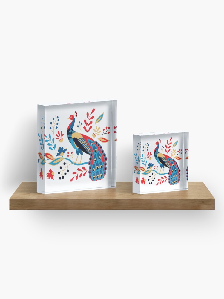 Alternate view of Folk Peacock Bright Acrylic Block