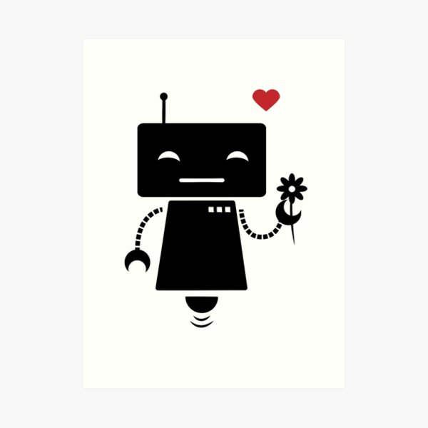 Robot With Flower Art Print