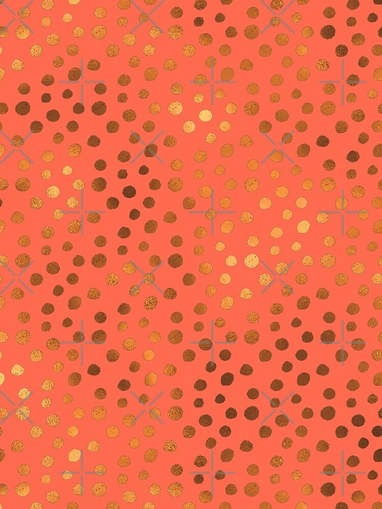 Living Coral Copper Metallic Polka Dots  by ColorFlowArt