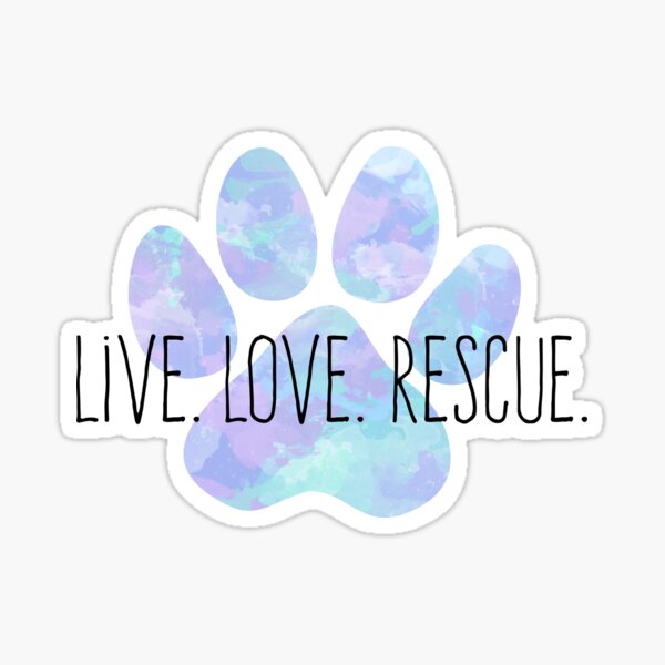 Live Love Rescue Blue Water Color Dog Paw Sticker