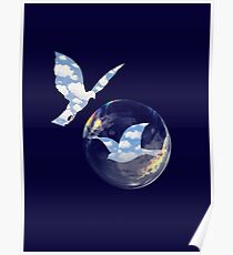 love and freedom, birds magritte Poster