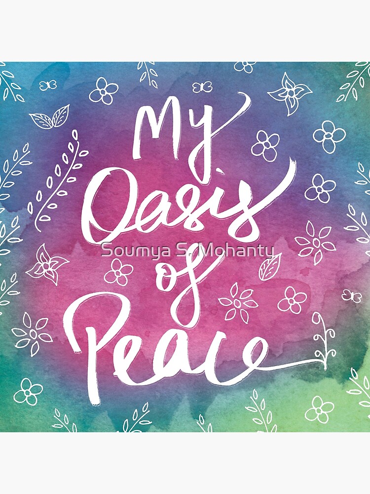 Spirituality Yoga Meditation Quote Art Print Oasis of Peace Pink Green Teal Colorful Watercolor Art by dreamerskeepers
