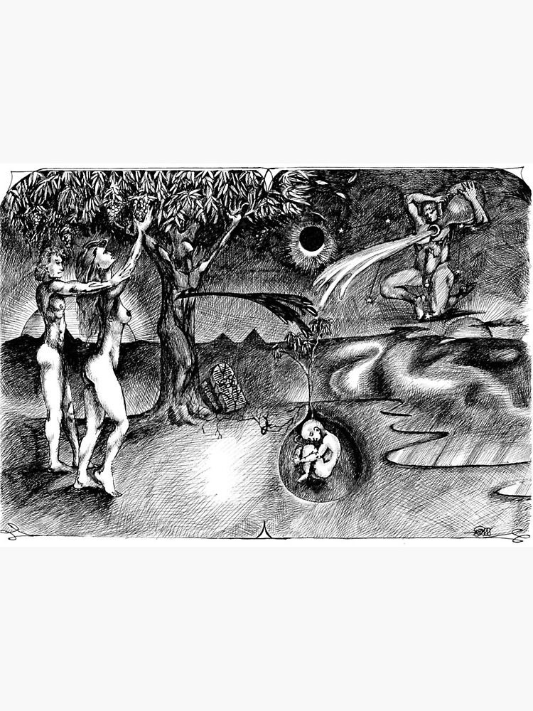 Thumbnail 4 of 4, Metal Print, 1986 Adam and Eve Christmas Card designed and sold by Davol White.
