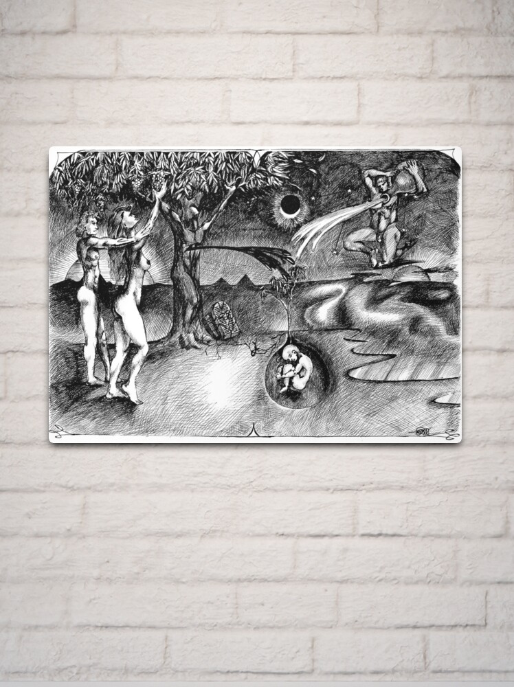 Thumbnail 2 of 4, Metal Print, 1986 Adam and Eve Christmas Card designed and sold by Davol White.