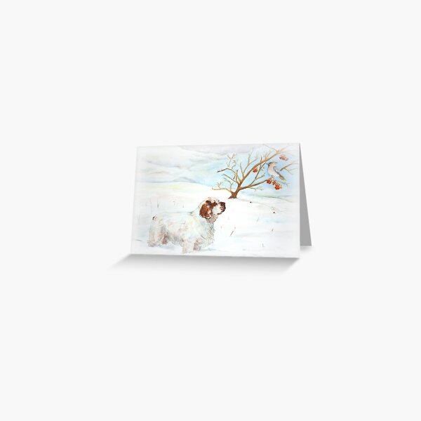Migrants: Clumber Spaniel and Bohemian Waxwing Greeting Card