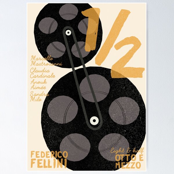 Federico Fellini, 8 e 1/2 (eight and half) italian movie poster, 8 1⁄2, otto e mezzo, Marcello Mastroianni film Poster