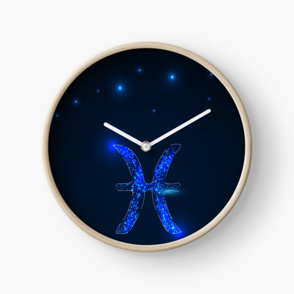 Pisces.Zodiac sign on the starry sky. Clock