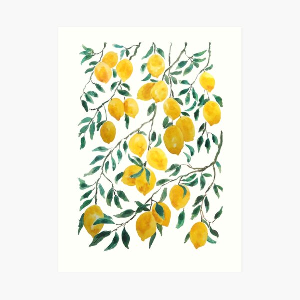 watercolor yellow lemon pattern Art Print