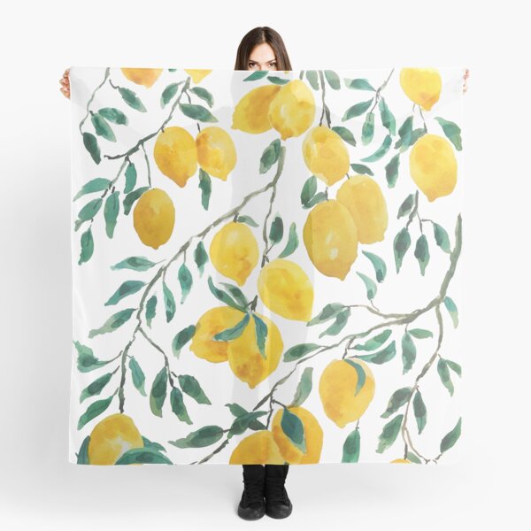 watercolor yellow lemon pattern Scarf