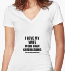 Cheerleading Husband Funny Valentine Gift Idea For My Hubby Lover From Wife Women's Fitted V-Neck T-Shirt