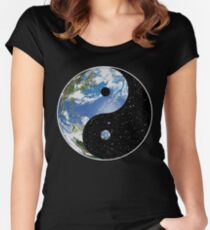 Earth and Space Yin Yang Symbol Fitted Scoop T-Shirt