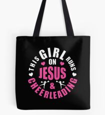 This Girl Runs on Jesus and Cheerleading Cute Cheerleader Gifts Tote Bag