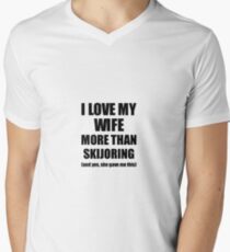 Skijoring Husband Funny Valentine Gift Idea For My Hubby Lover From Wife Men's V-Neck T-Shirt