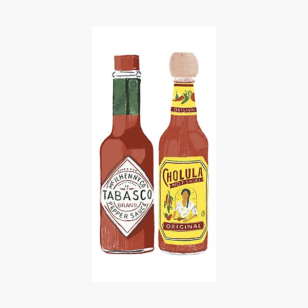 Spicy hot sauce tabasco and cholula Photographic Print