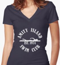 Amity Island Swim Club White Women's Fitted V-Neck T-Shirt