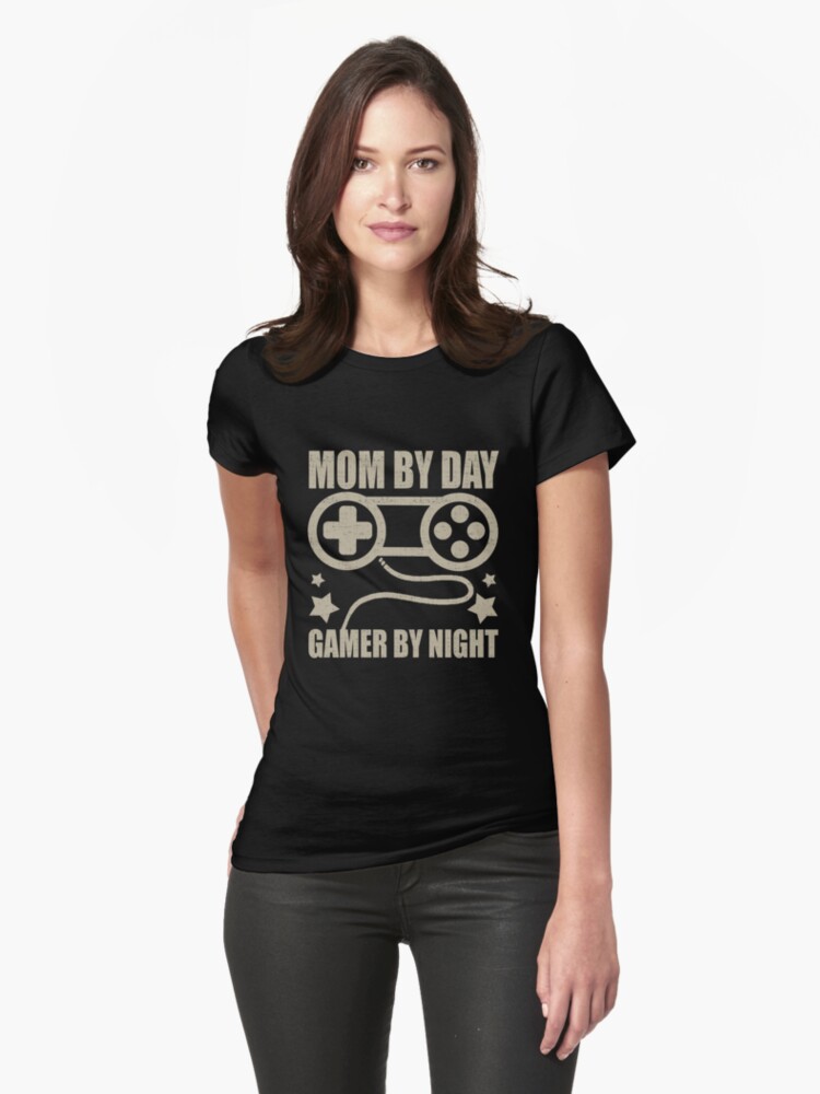 Thumbnail 1 of 3, Fitted T-Shirt, Mom by day Gamer by night - Gamer mom designed and sold by Digitalhumor.