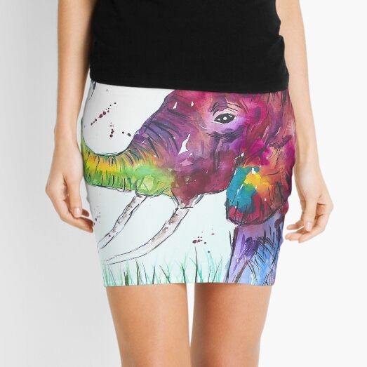 Colorful Large Elephant and a Bumble bee Mini Skirt