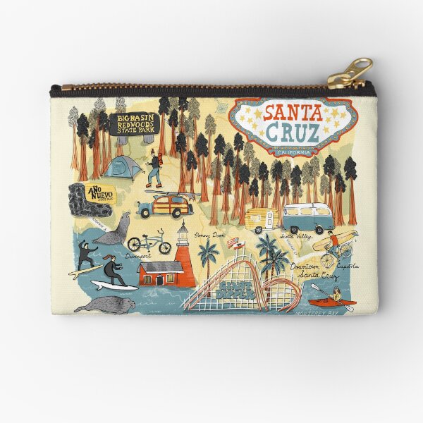 Santa Cruz California illustrated map Zipper Pouch
